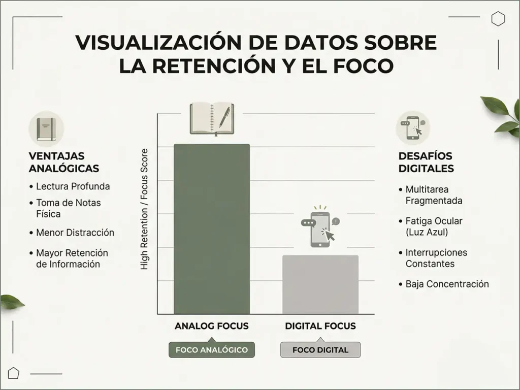 Gráfica comparativa sobre la retención de información entre el foco analógico y el digital.